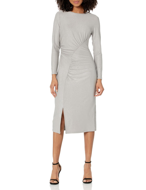 Tommy Hilfiger Women's 3/4 Sleeve Wrap Sheath Midi Dress, Dove/Silver, 8