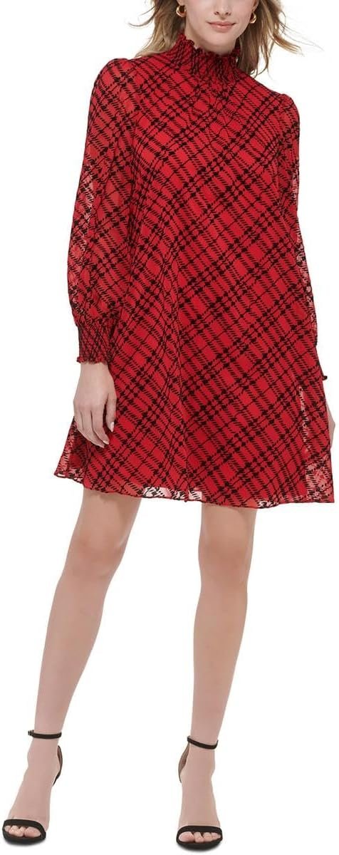 Tommy Hilfiger Women's Long Sleeve Lux Plaid Printed Chiffon Dress