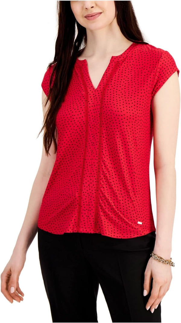 Tommy Hilfiger Womens Ladder Stitch Polka Dot Pullover Top Red XS