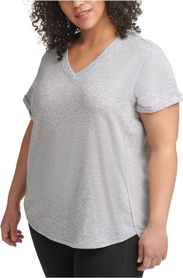 Calvin Klein Performance Womens Gray Short Sleeve V Neck Top 2X