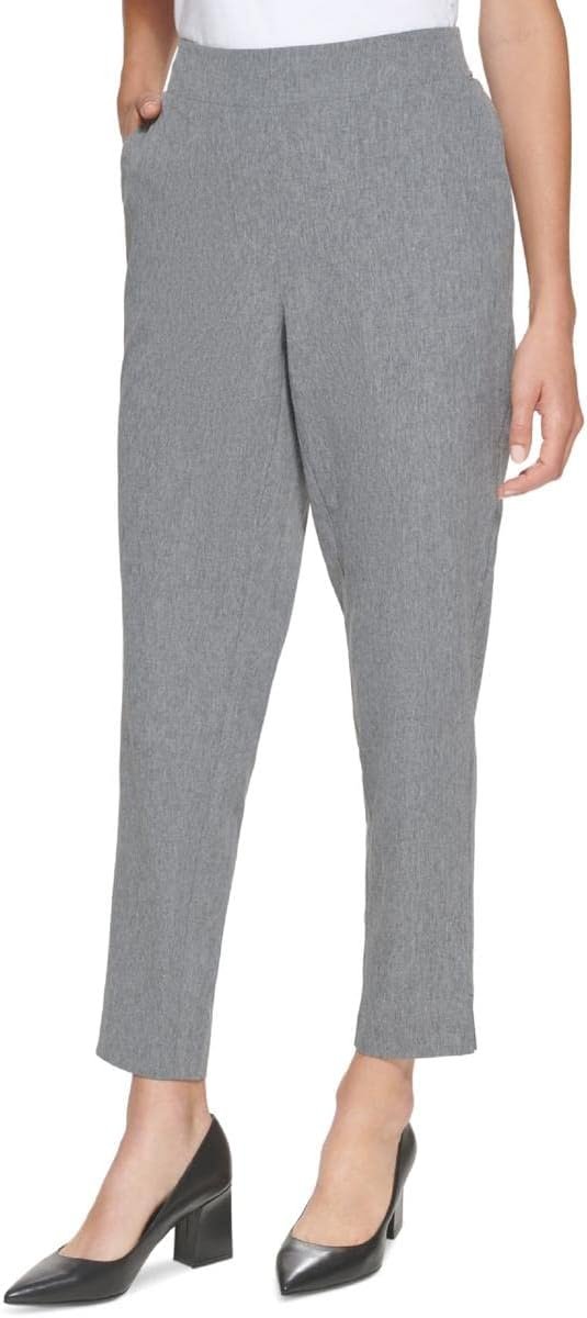 Calvin Klein Women's Flat Front Back Elastic Pants Heather Grey