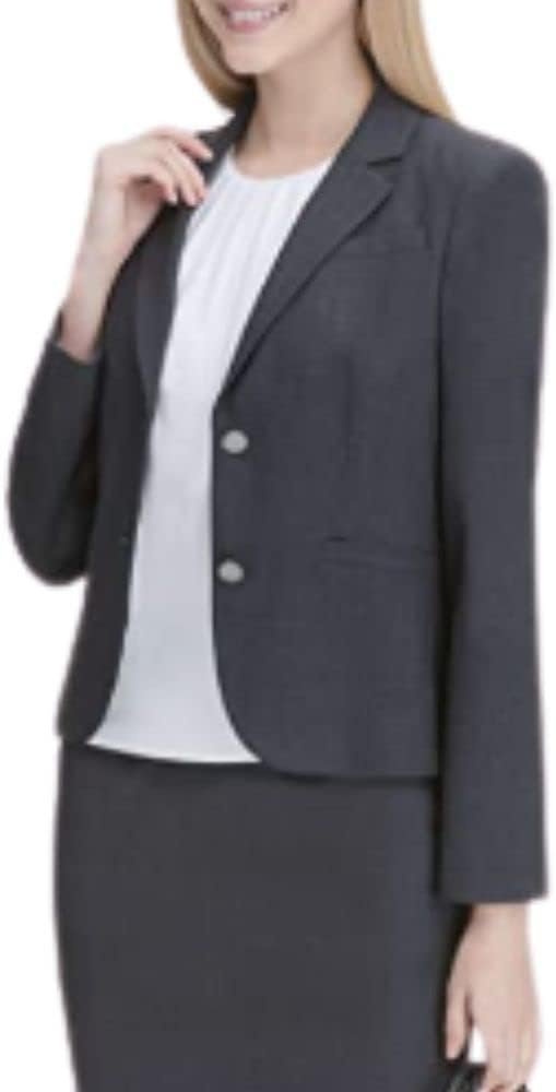 Calvin Klein Womens Petites Notched-Collar Two-Button Two-Button Blazer Gray 6P