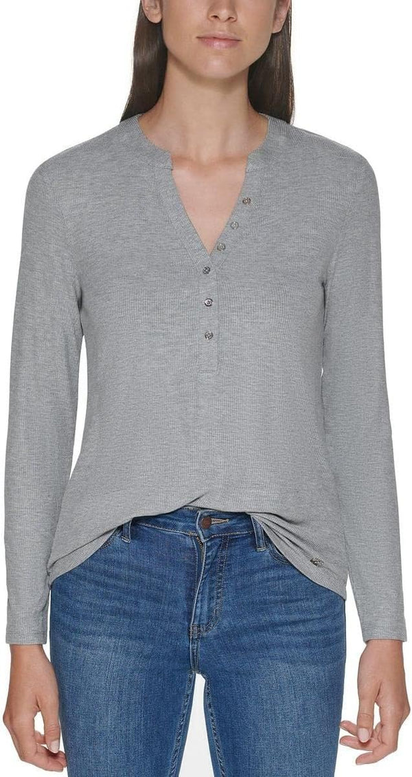 Calvin Klein Womens Split Neck Ribbed Henley