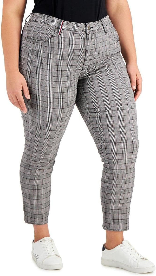 Tommy Hilfiger Womens Plus Glen Plaid Straight Leg Pants Black-Ivory 24W