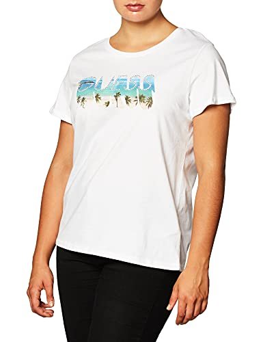 GUESS Women's Eco Short Sleeve Logo Easy Tee, Pure White-Beach Bling, Extra Small