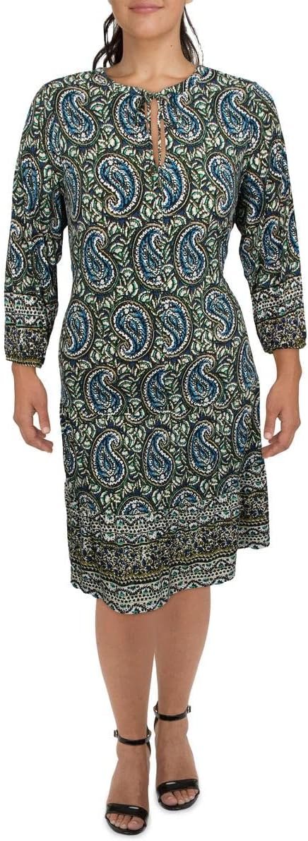 Tommy Hilfiger Womens Plus Paisley Tiered Shift Dress Blue 18W