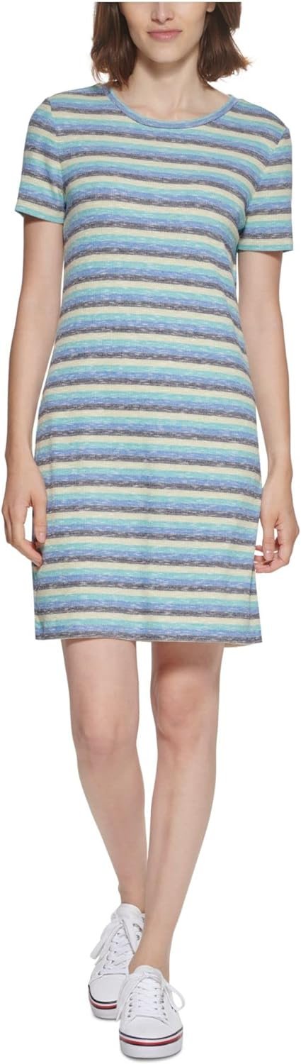 Tommy Hilfiger Womens Striped Above Knee Sweaterdress Blue L