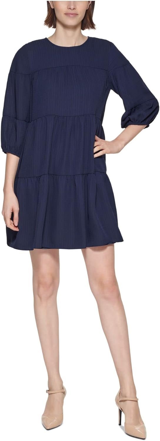 Calvin Klein Womens Tiered Textured Shift Dress