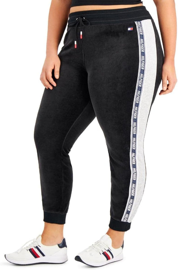 Tommy Hilfiger Sport Womens Plus Velvet Logo Jogger Pants B/W 0X