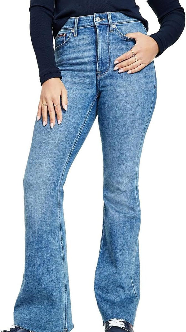 Tommy Jeans Womens High Rise Denim Flare Jeans Blue 10