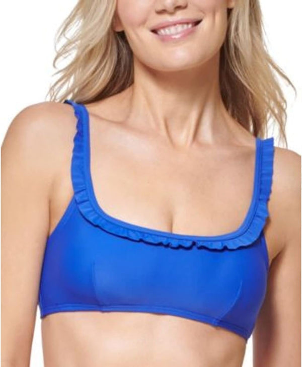 Tommy Hilfiger Women's Ruffle Bikini Swimsuit Top Blue Medium