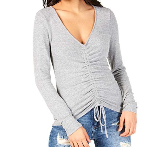 GUESS Womens Opal Ruched Tie Front Pullover Top Gray XL